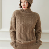 Thickened High Collar Twist Loose Cashmere Sweater for women